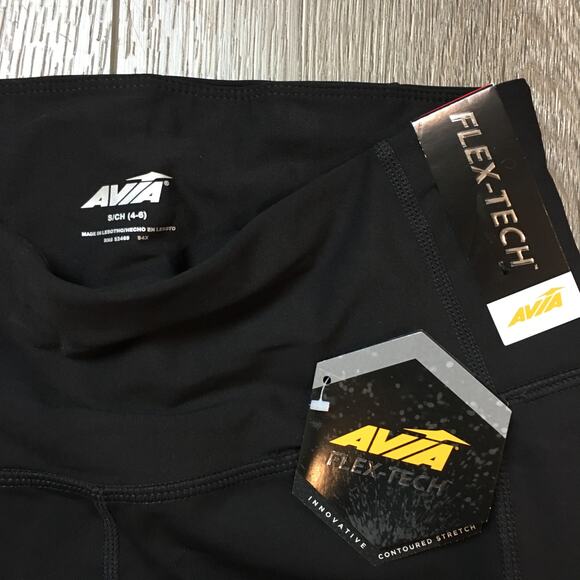 NWT Avia Flex Tech Leggings Small Black High Rise Pocket Stretch Yoga Pants - Picture 3 of 8